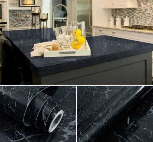 SHERICE Self Adhesive Black Marble Sheet